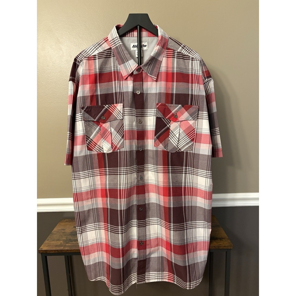 Ablanche Button Up Shirt 5XL Red Gray Plaid Black Pockets Big Tall